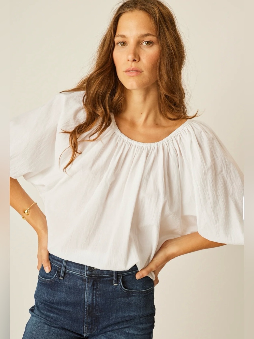 Natalie Martin Ella Top White Cotton Puff Sleeve Blouse Medium